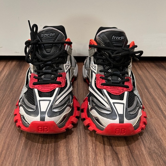 Balenciaga Track 2 Sneakers In Black Red Grey Polyurethane Women Size 37 - Picture 1 of 16